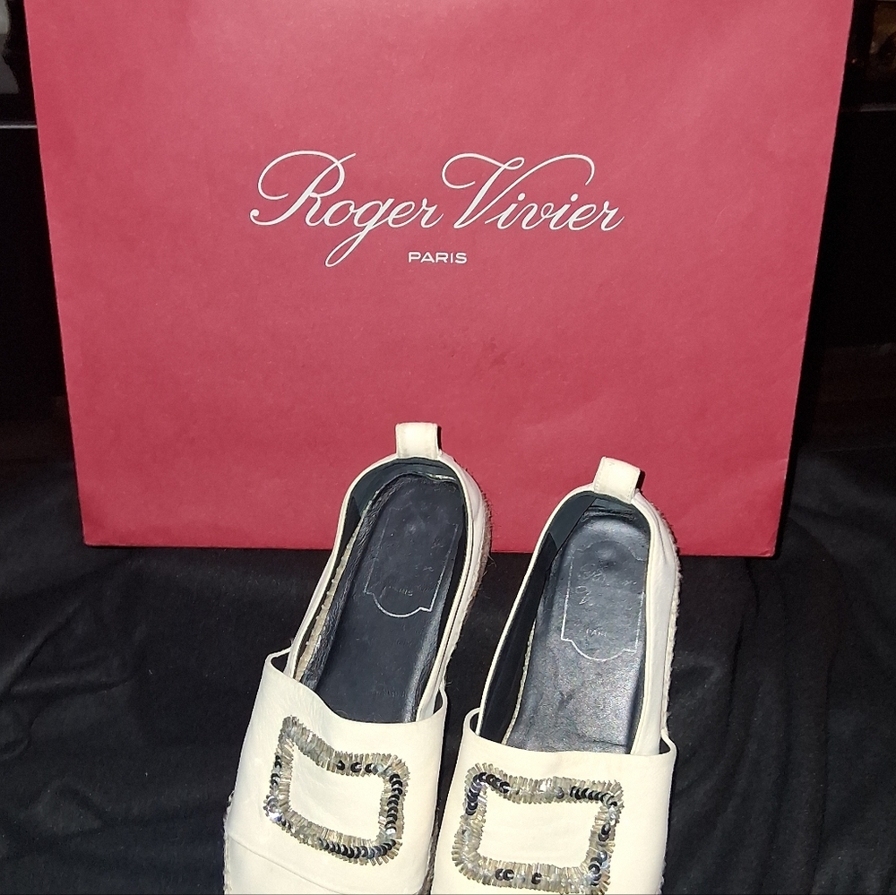 Roger Vivier Cream Espadrilles with Sparkling Buckle